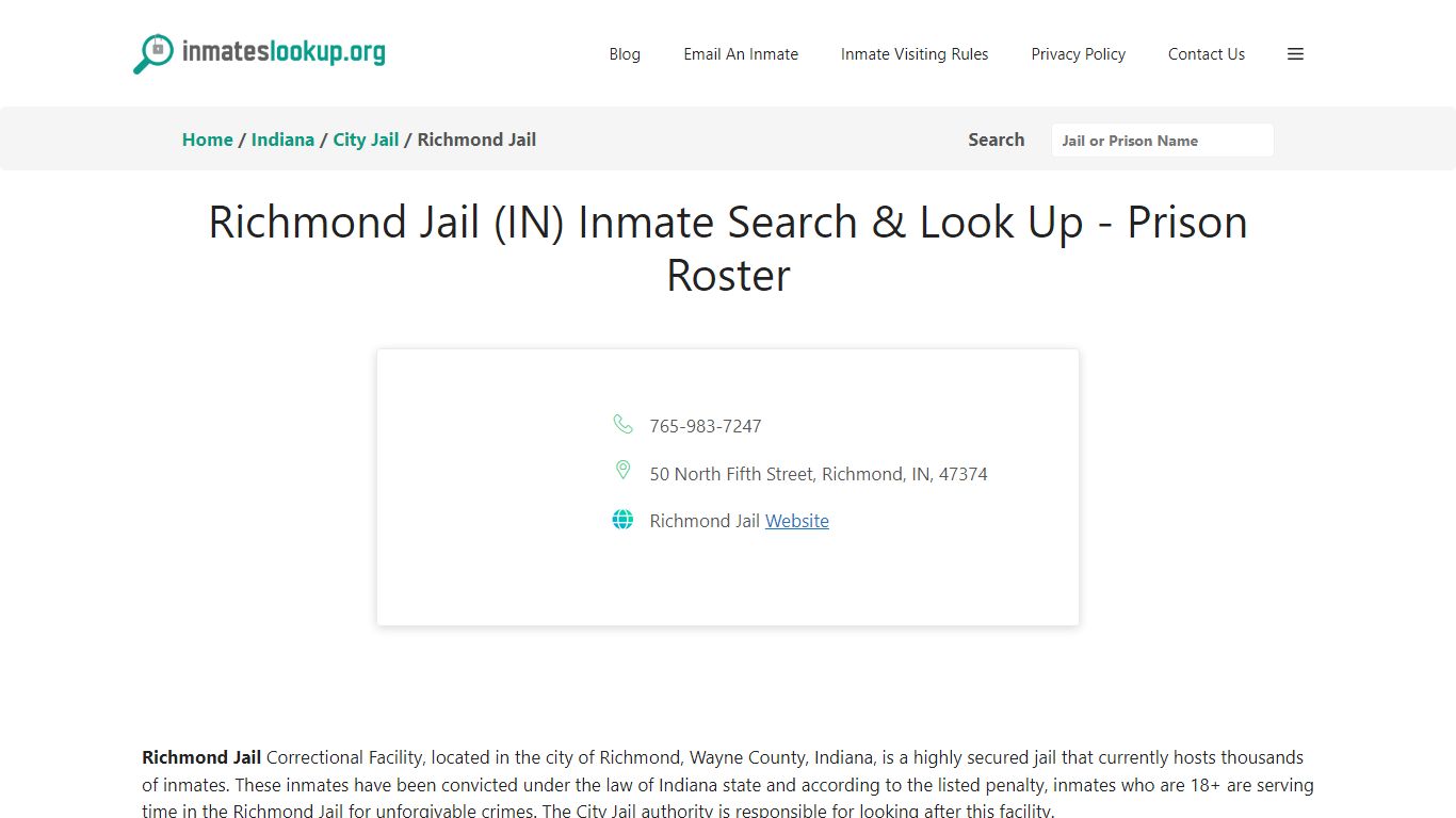 Richmond Jail (IN) Inmate Search & Look Up - Prison Roster